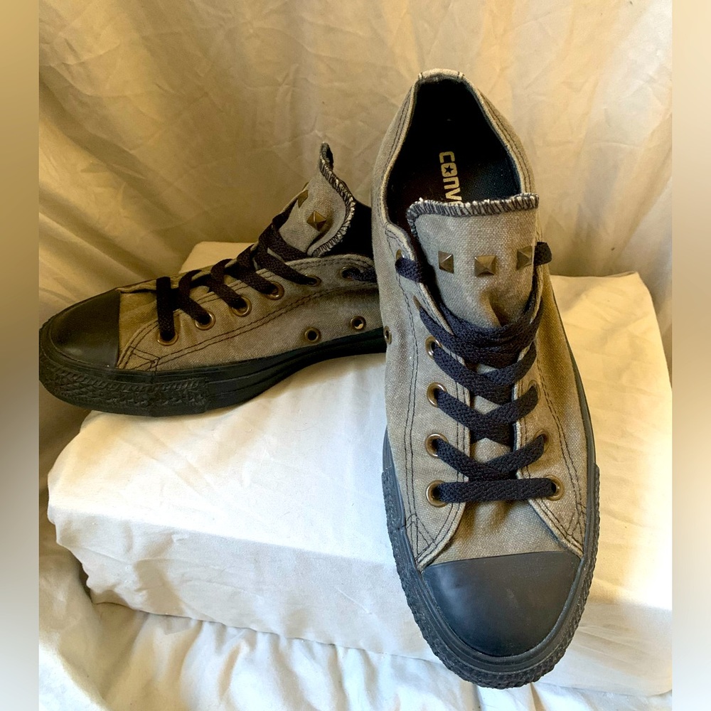 Converse, grey studded, black soles and laces, 8M/10W
